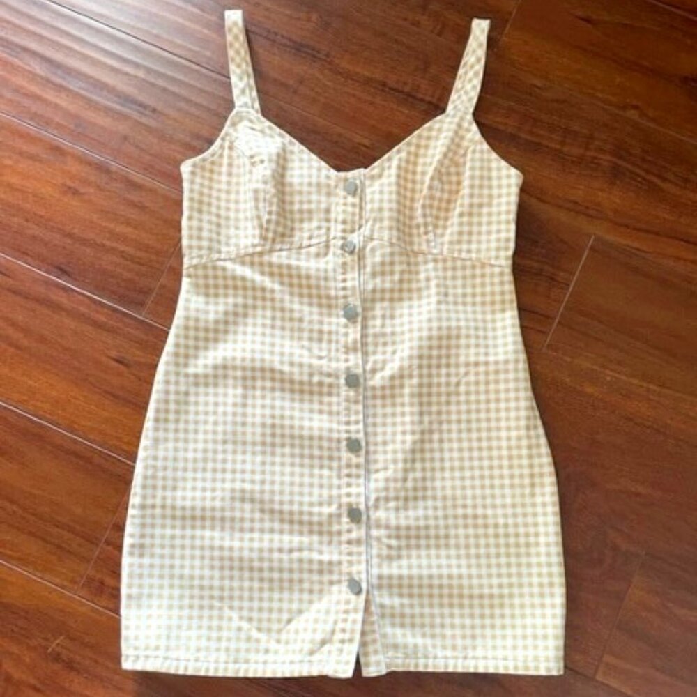 Topshop Cream Checkered Mini Dress
